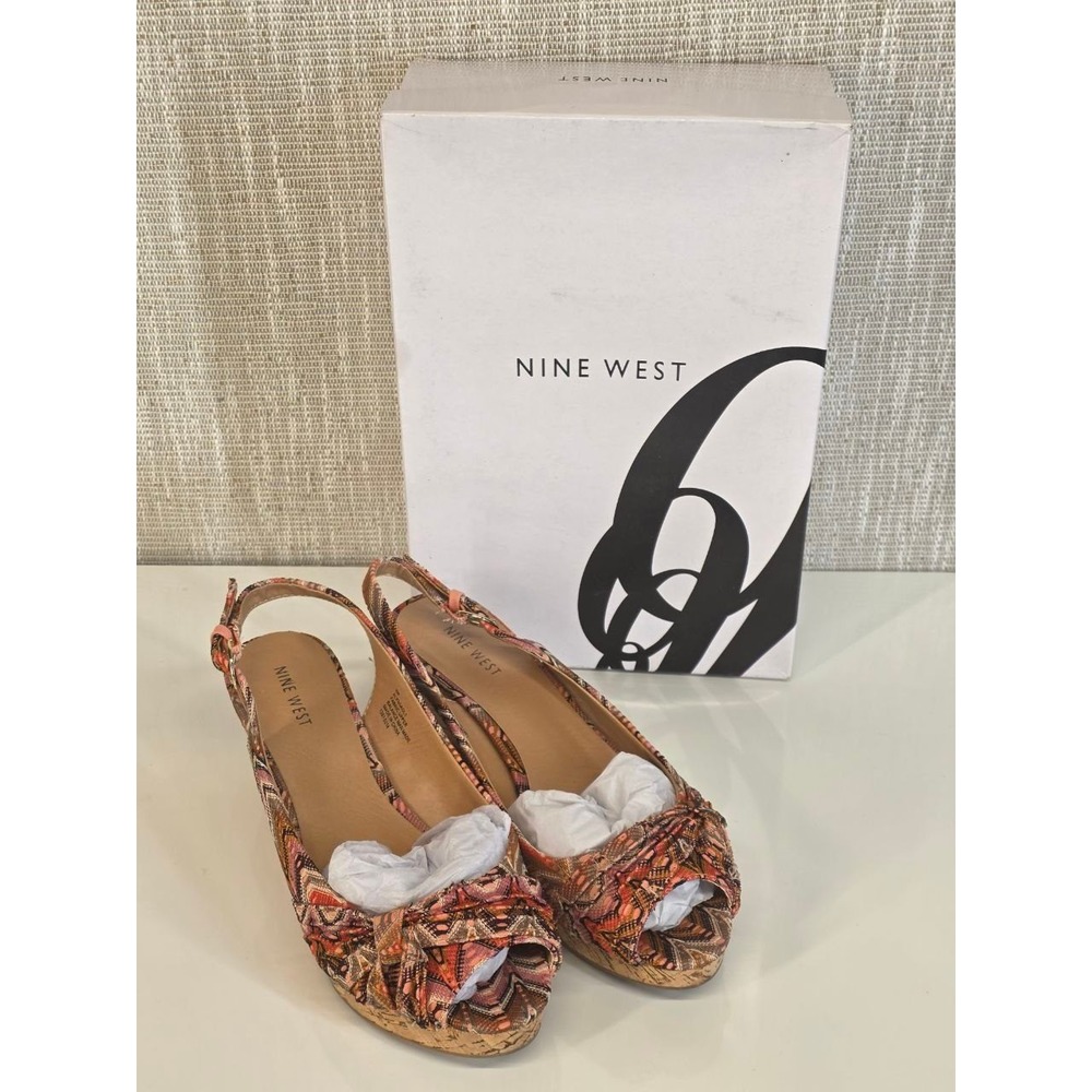 Nine West Alyssaol1 Multi Color Pattern Cork Wedge Sandals‎ Size 8M 052/020